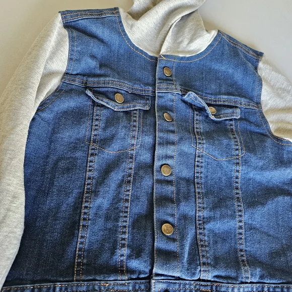 Kids Denim Hooded Jacket - Blue and Light Gray - Picture 10 of 16